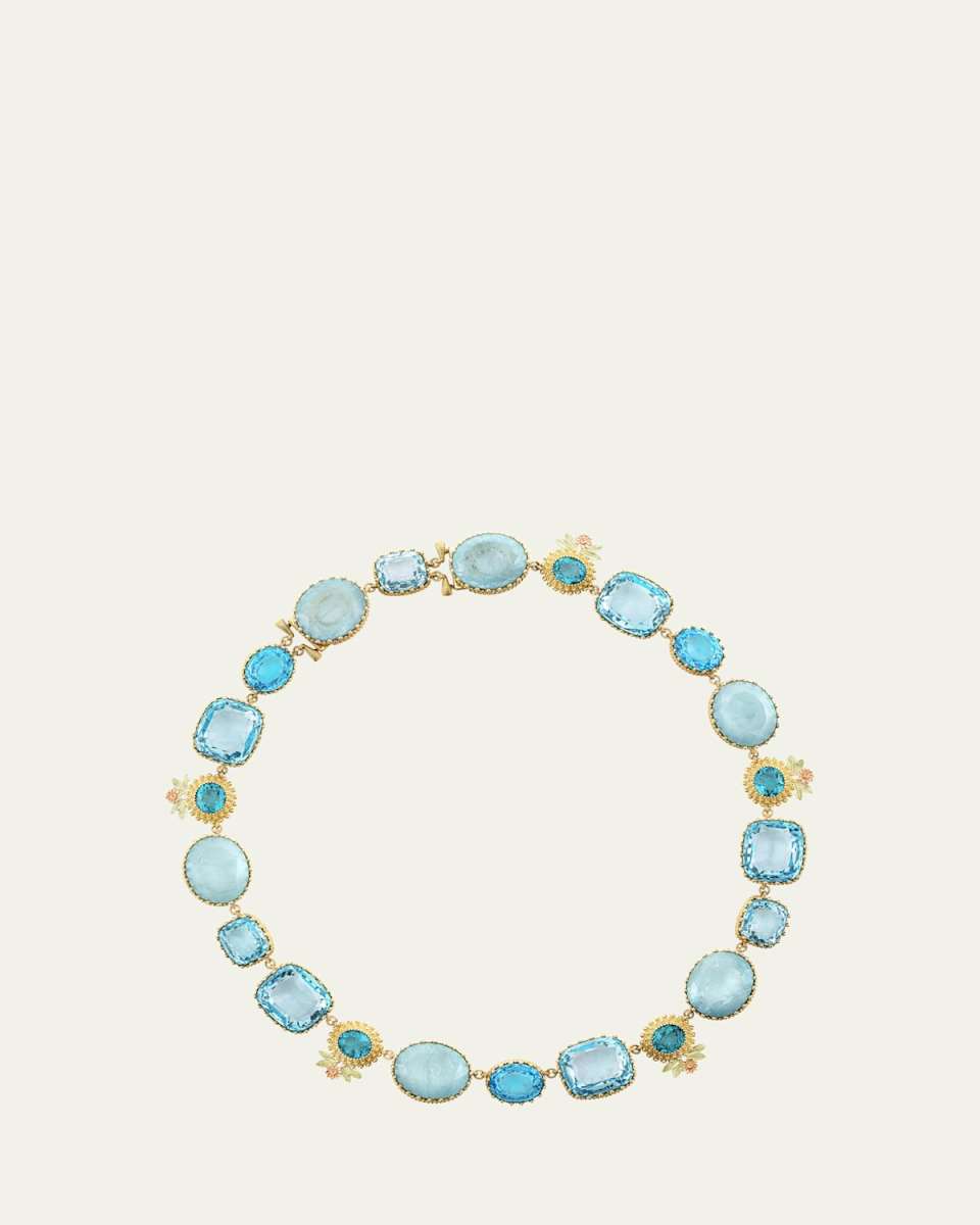 18K Yellow, Rose and Green Gold Pierreries Blue Necklace